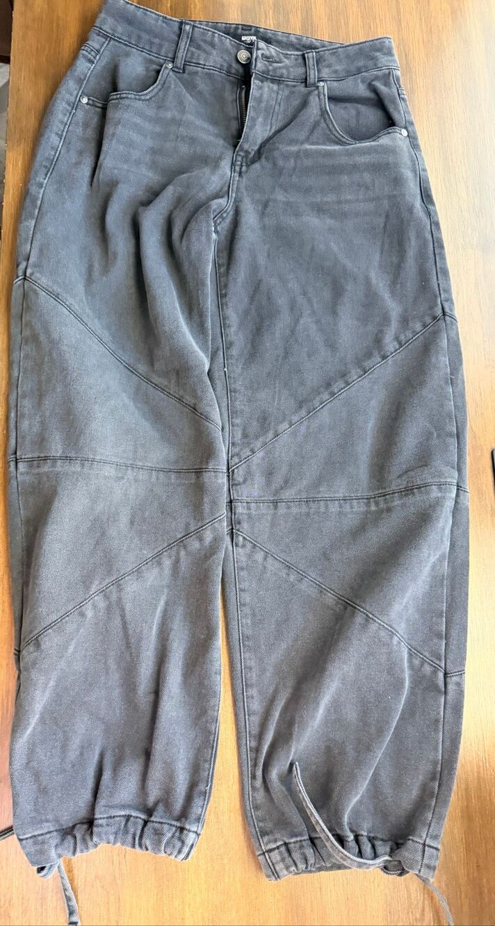 Steve Madden Gray Denim Jogger Pants Utility Cargo Cuffed Hem Size 2